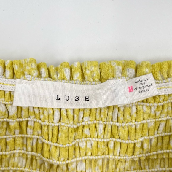 Lush Womens Yellow Smocked Off Shoulder Fairy Cottage Core Demure Blouse Medium - Picture 4 of 10